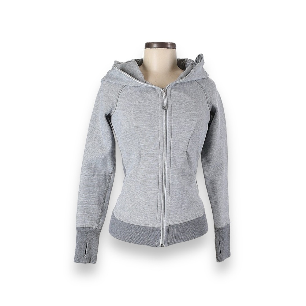 Lululemon Scuba Hoodie III Wee Stripe White Heathered Medium Grey size 8